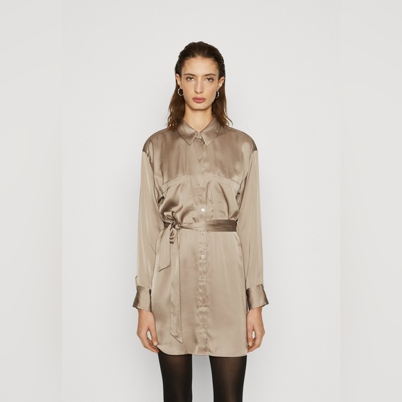 NWT Abercrombie Long-Sleeve Belted Shirt Dress - L Tall - Picture 2 of 6